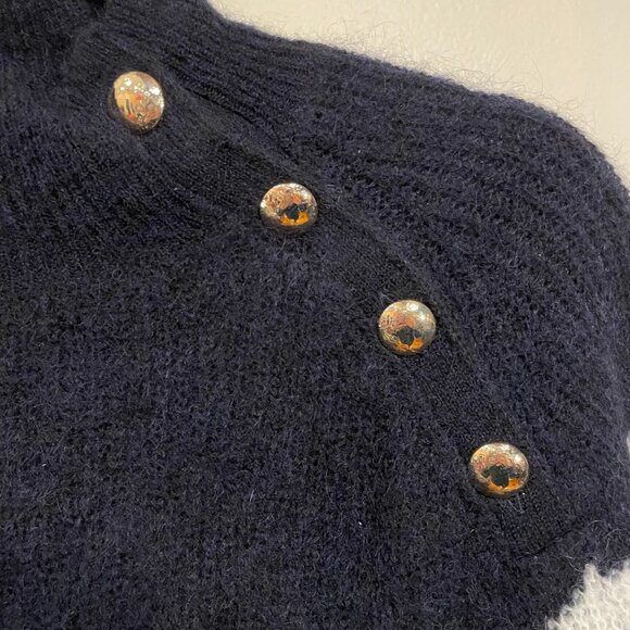 EUC Sezane Trudy Wool Mohair Button Detail Sweater Navy White XXS - Picture 6 of 9